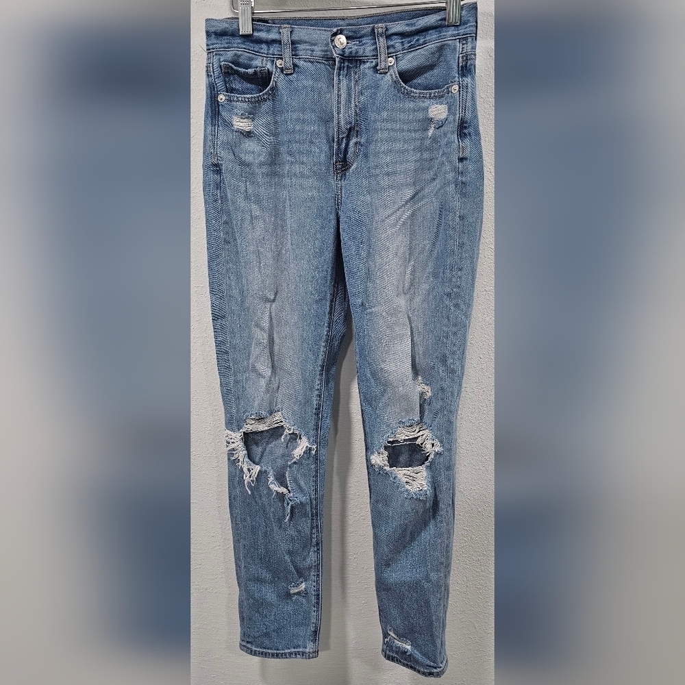 American Eagle Womens Straight Mom Jeans Size 0 Regular Light Destroy Distressed